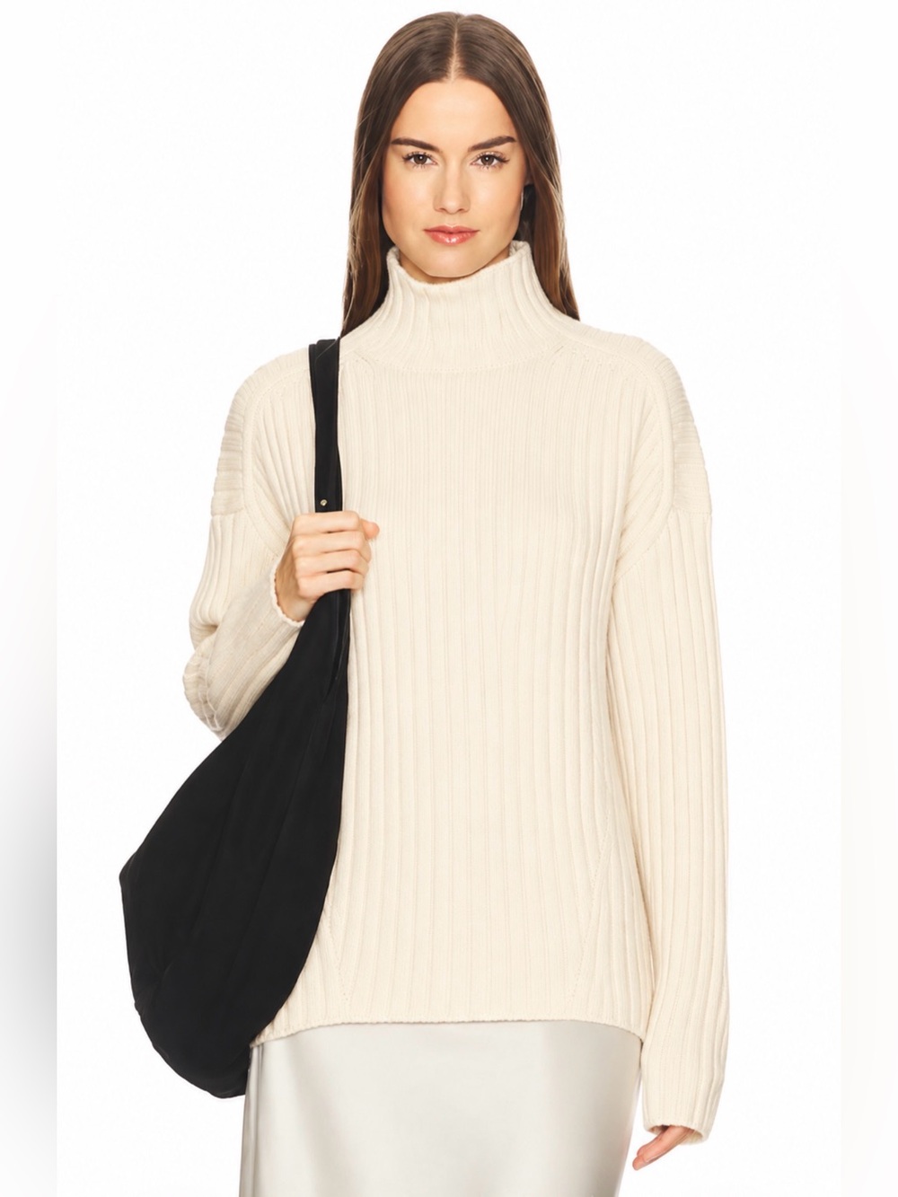 LITA by Ciara Italian Wool Ivory Mock Neck Sweater Size S Quiet Luxury Minimalis